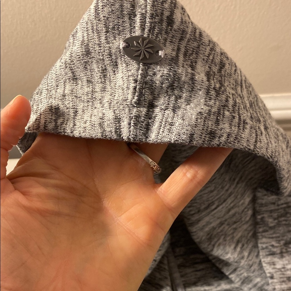 Athleta Heathered Gray Pullover Hoodie w/Twist Neck, Front Pocket & Thumb Holes - Picture 5 of 9